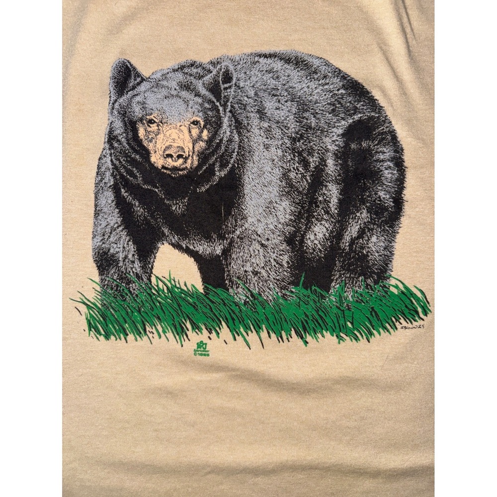 Vintage 1985 Black Bear T-Shirt XL Double Sided Nature Jerzees 50/50 USA Tan - Picture 3 of 11